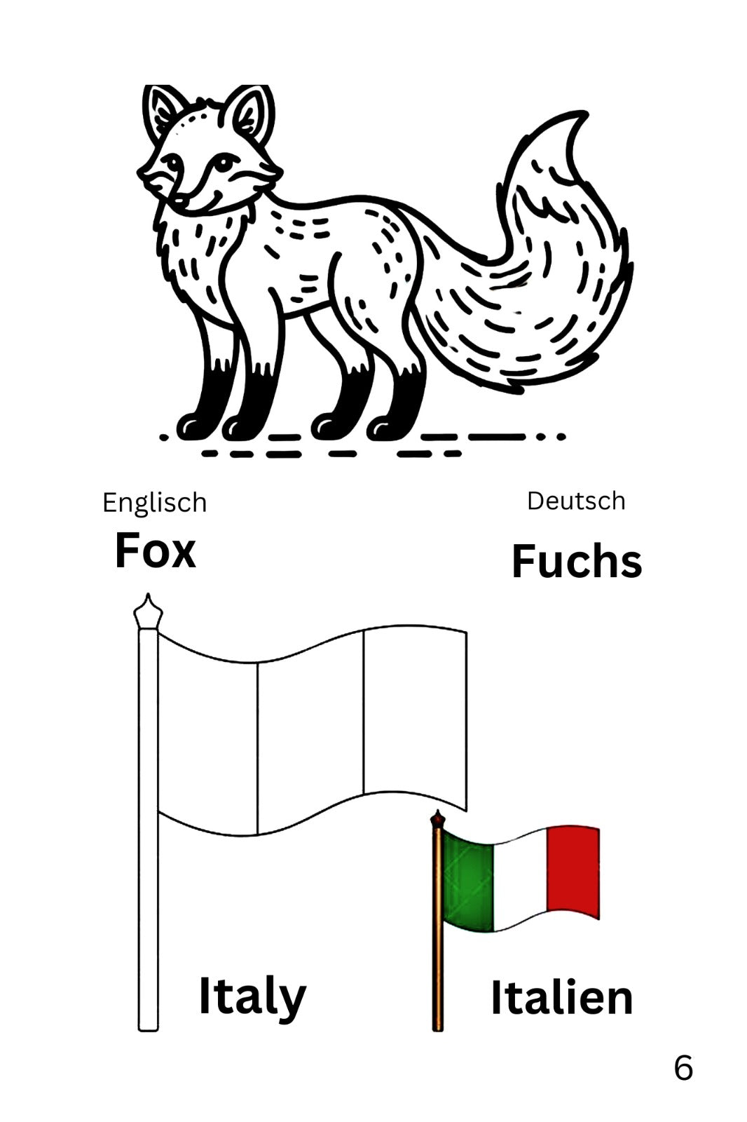 Malbuch über Europäische Länder und Ihre Tiere in Englisch & Deutsch